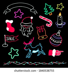 Vector hand drawn Doodle cartoon set of objects and symbols on the New Year theme