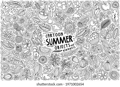 Vector hand drawn doodle cartoon set of Summer nature theme items, objects and symbols