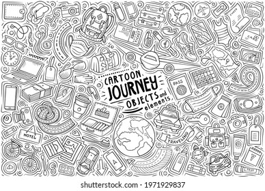 Vector hand drawn doodle cartoon set of 2021 Travel theme items, objects and symbols