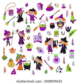 Vector of hand drawn doodle cartoon set of objects and symbols on the Halloween theme