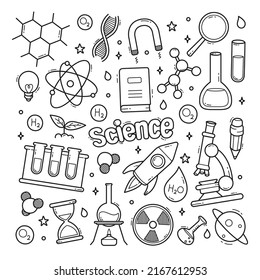 Vector hand drawn doodle cartoon set of science theme items