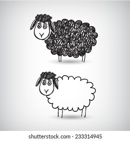 Vector Hand Drawn Doodle Cartoon Sheep Isolated