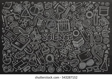 Vector hand drawn doodle cartoon set of Science theme items, objects and symbols