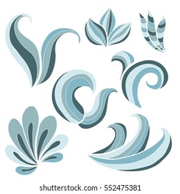  Vector hand drawn doodle cartoon set of curls and swirls decorative elements
