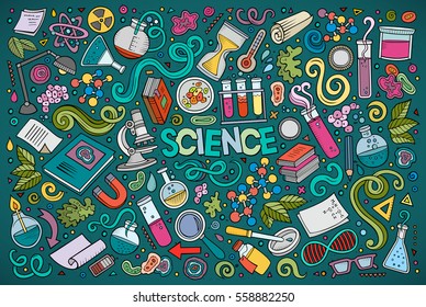 Vector hand drawn doodle cartoon set Science theme items  objects   symbols