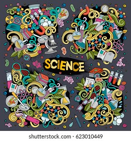 Vector hand drawn doodle cartoon set of Science theme items, objects and symbols