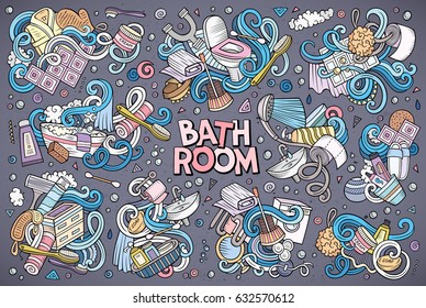 Vector hand drawn doodle cartoon set of Bathroom objects and symbols