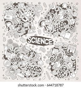 Vector hand drawn doodle cartoon set of Science theme items, objects and symbols