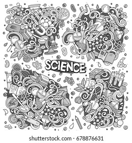 Vector hand drawn doodle cartoon set of Science theme items, objects and symbols