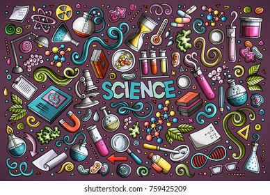 Vector hand drawn doodle cartoon set of Science theme items, objects and symbols - Shutterstock ID 759425209