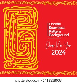 Vector hand drawn doodle chinese new year 2024 theme elements pattern abstract background