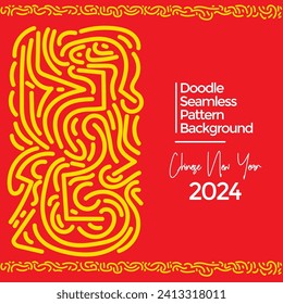 Vector hand drawn doodle chinese new year 2024 theme elements pattern abstract background