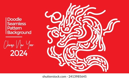 Vector hand drawn doodle chinese new year 2024 theme elements pattern abstract background