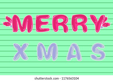 Vector hand drawn doodle christmas celebration title merry xmas, with berry and leaf, isolated. for cards, posters, banners, leaflets