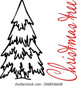 Vector hand drawn doodle Christmas tree, lined for with lettering Christmas tree, vector templets