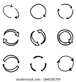 Vector Hand Drawn Doodle Circle Arrows. Repeat, Refresh Symbols.