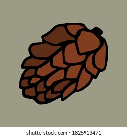 Icono de cono de cedro de color de doodle dibujado a mano con vectores.
