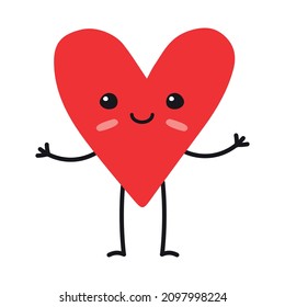 Vector Hand Drawn Doodle Colorful Heart With Face Arms And Legs Isolated On White Background