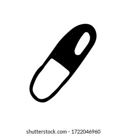 Vector hand drawn doodle Covid-19, coronavirus. Medical supplies. Pharmaceutical medicine pills, tablets and capsules Isolated  on white background.  Stock vector illustration.