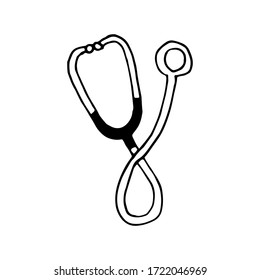Doodle dibujado a mano del vector Covid-19, coronavirus. Protección pandémica. Suministros médicos, medicamentos para tratar y proteger contra el virus. Aislado sobre fondo blanco. Ilustración vectorial de material.
