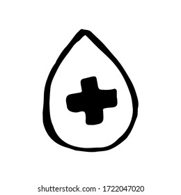 Doodle dibujado a mano del vector Covid-19, coronavirus. Protección pandémica. Suministros médicos, medicamentos para tratar y proteger contra el virus. Aislado sobre fondo blanco. Ilustración vectorial de material.