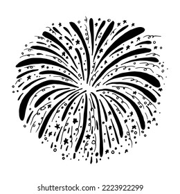 Vector Hand Drawn Doodle Fireworks, Celebration Background, Black Design Elements Isolated on White Background.