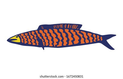 Vektorillustration handgezeichnet doodle Fisch Symbol. Logo-Design-Vorlage. Cute handgezeichnet kinematische Lineargrafik für Druck, Web