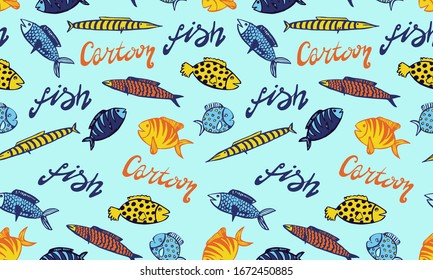 Vector hand drawn doodle fish icon. Logo design template. Cute hand drawn childish linear illustration for print, web