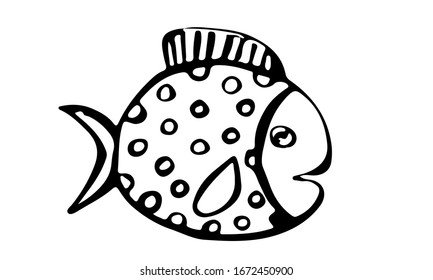 Vector hand drawn doodle fish icon. Logo design template. Cute hand drawn childish linear illustration for print, web