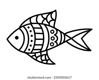 Vector hand drawn doodle fish isolated on white background. Coloring page for kids