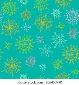 Vector hand drawn doodle floral pattern. Flowers set. Seamless background.