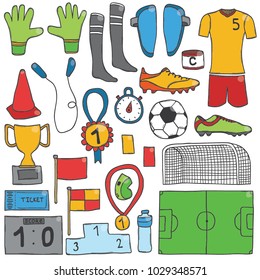 Vector hand drawn doodle football items set.