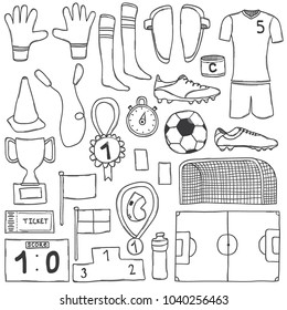 Vector hand drawn doodle football items set.