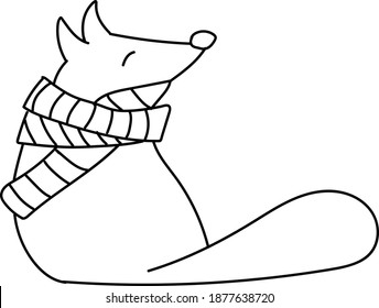 Vector hand drawn doodle fox with scarf. New Year winter illustration