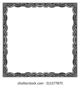 Vector hand drawn doodle frame with floral ornament. Black elements on white background.