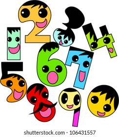 vector hand drawn doodle funny face big eyes numbers, hand-drawing style, sweet design