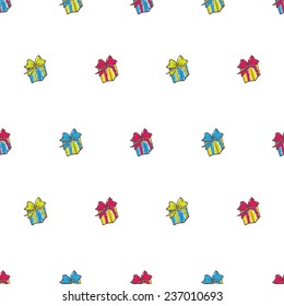 Vector hand drawn doodle gift box seamless pattern