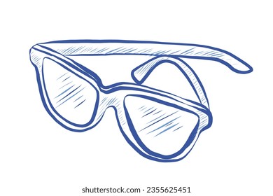 Vector Hand Drawn Doodle Glasses Sketch Isolated on White Background. Reading Glasses Doodle Style Design Element. Optic concept design. Blue Pen Glasses Sketch Illustration.