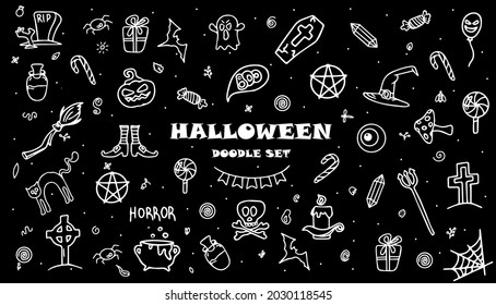 vector hand drawn Doodle Halloween set Colorful cartoon cliparts, symbols