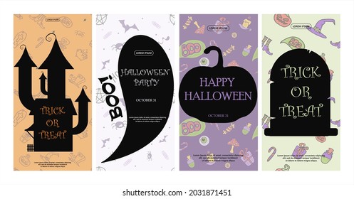 vector hand drawn Doodle Halloween set Colorful cartoon cliparts, symbols