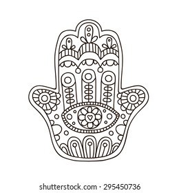 Vector hand drawn doodle hamsa with ornament.