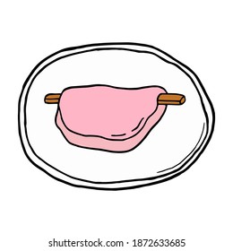 Vector hand drawn doodle hanabira mochi. Japanese rice dessert. Design sketch element for menu cafe, restaurant, label and packaging. Colorful illustration on a white background.