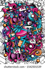 vector hand drawn Doodle Happy Valentines Day poster design. All objects are separated