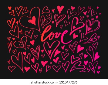 Vector hand drawn doodle Heart elements. Creative romantic elements for cards, banner, poster. Love handwritten Lettering, Calligraphy