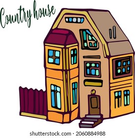 Hogar de doodle dibujado a mano por vectores, hogar acogedor, edificio, cabaña, grabado vectorial