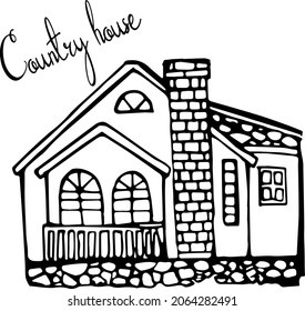 Hogar de doodle dibujado a mano por vectores, hogar acogedor, edificio, cabaña, grabado vectorial, casa de doodle