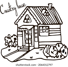 Vector hand drawn doodle house, cozy home, building, cottage, vector lettering, colored doodle house, country elements, vector templete