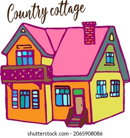 Hogar de doodle dibujado a mano por vectores, hogar acogedor, edificio, cabaña, grabado vectorial, casa de doodle, edificio de dos pisos
