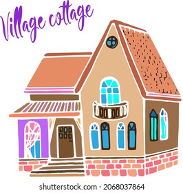 Hogar de doodle dibujado a mano por vectores, doodle de colores, hogar acogedor, edificio, cabaña, grabado vectorial, casa de doodle, edificio de dos plantas