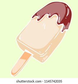 A vector hand drawn doodle of an ice-cream. Summer theme, full colored art for advertising, banners, leaflets and menu line art on lime background